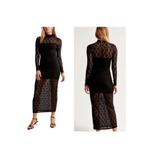 Abercrombie & Fitch Lace Black Bodycon Long Sleeve Maxi Dress Size Medium‎